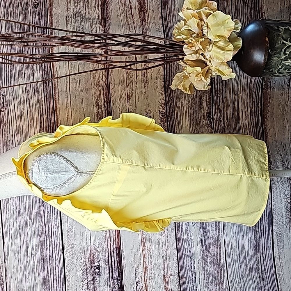 NEW MICHAEL KORS YELLOW SLEEVELESS RUFFLE FRONT PULLOVER BLOUSE TOP - Picture 3 of 14